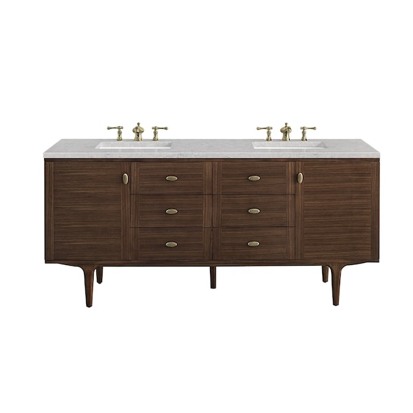 James Martin Vanities Amberly 72in Double Vanity, Mid-Century Walnut w/ 3 CM Eternal Jasmine Pearl Top 670-V72-WLT-3EJP - main